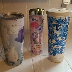 THREE floral tumblers with lid!